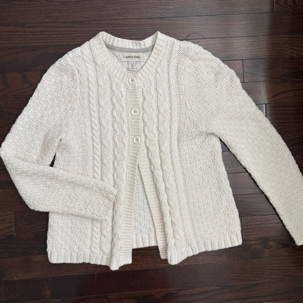 2/$20 - Lands' End White Cable Knit Buttoned cardigan